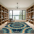 Deep Blue Golden Sunburst Tie Dye Rug