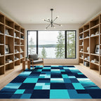 Geometric Blue Ocean Gradient Grid Rug