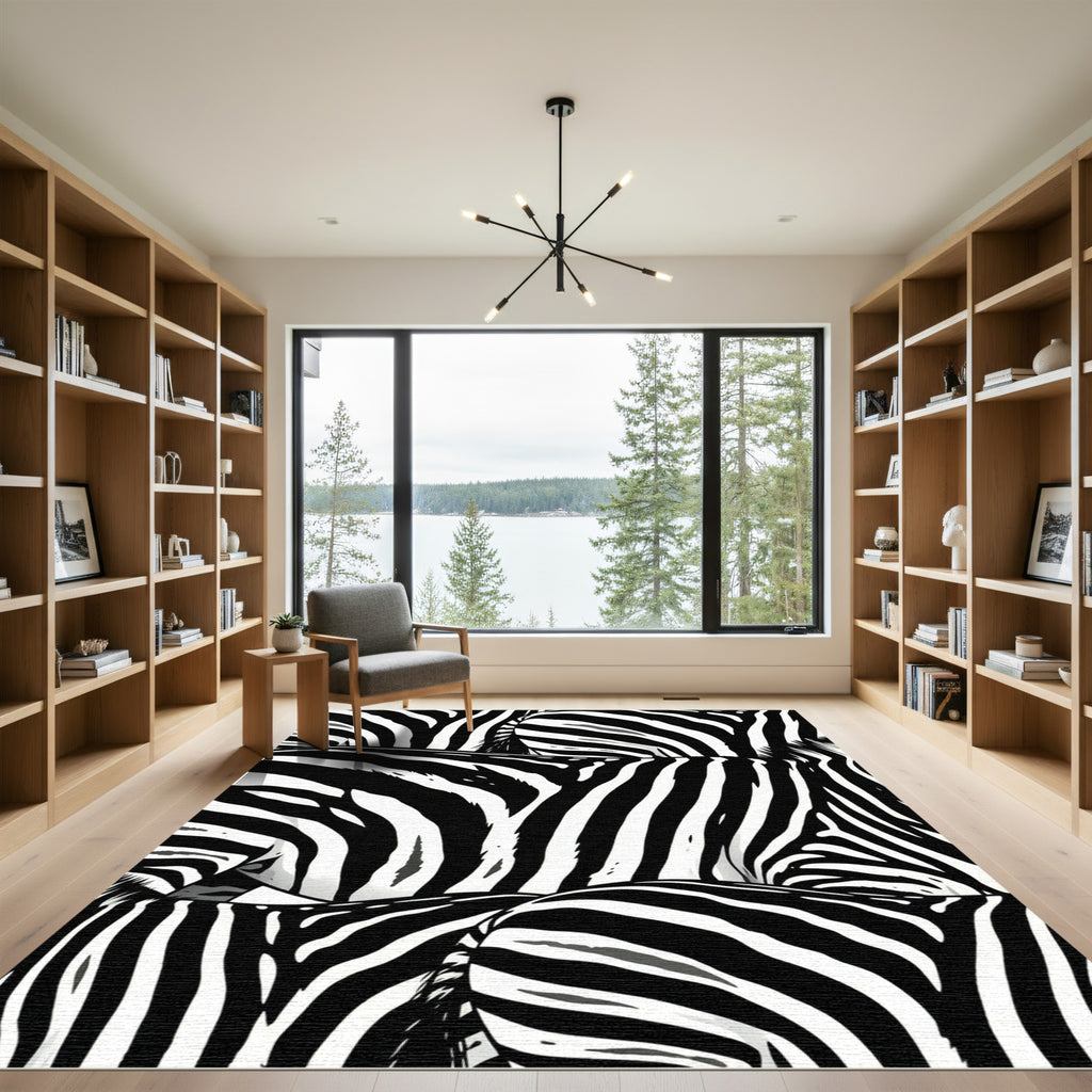Monochromatic Zebra Stripe Abstract Rug