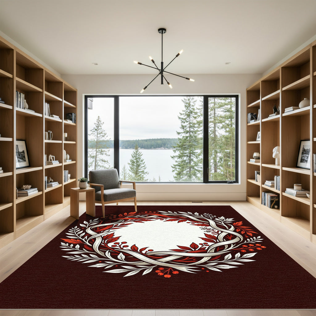 Crimson White Leaf Berry Wreath Rug