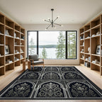 Intricate Black White Archway Floral Rug