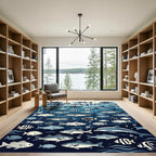 Whimsical Deep Blue Ocean Schooling Fish Rug