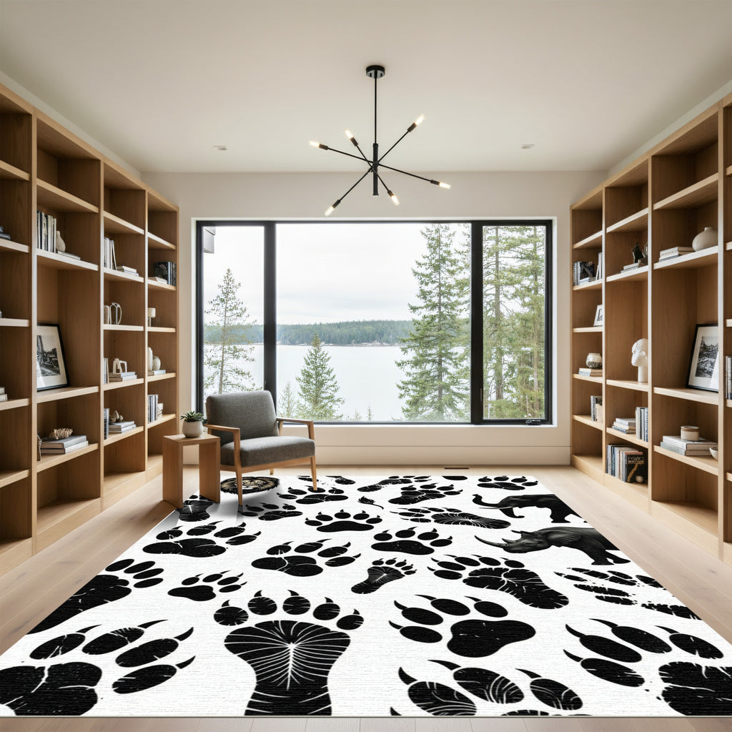 Monochrome Safari Animal Track Silhouette Rug