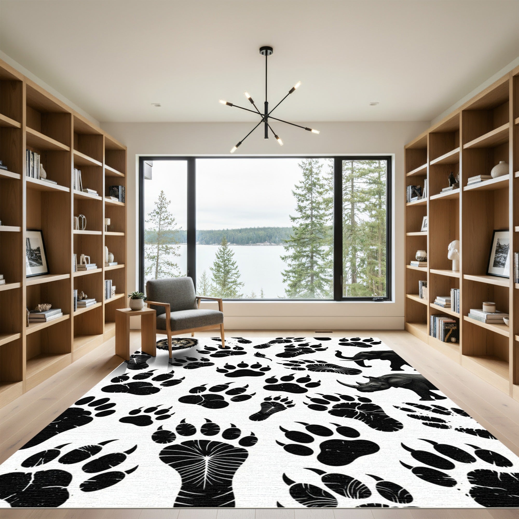 Monochrome Safari Animal Track Silhouette Rug