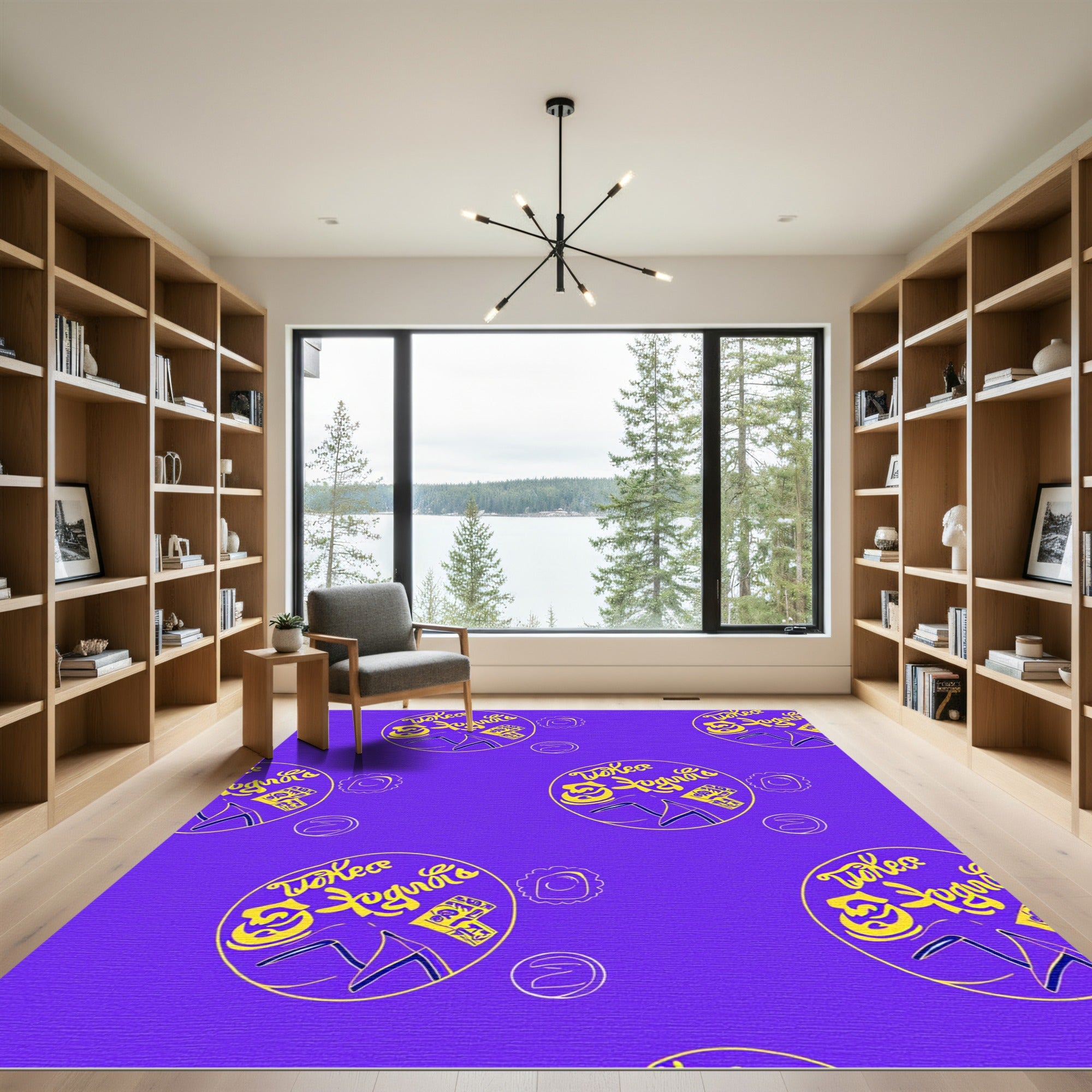 Purple Yellow Circular Doodle Rug