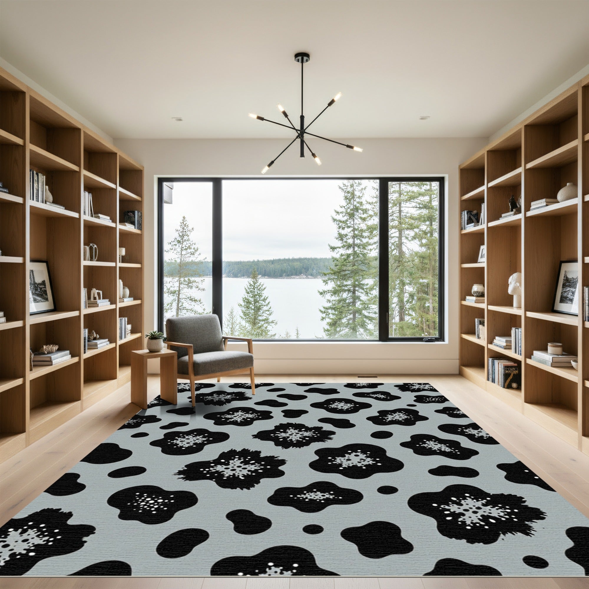 Abstract Black White Grey Blotches Rug