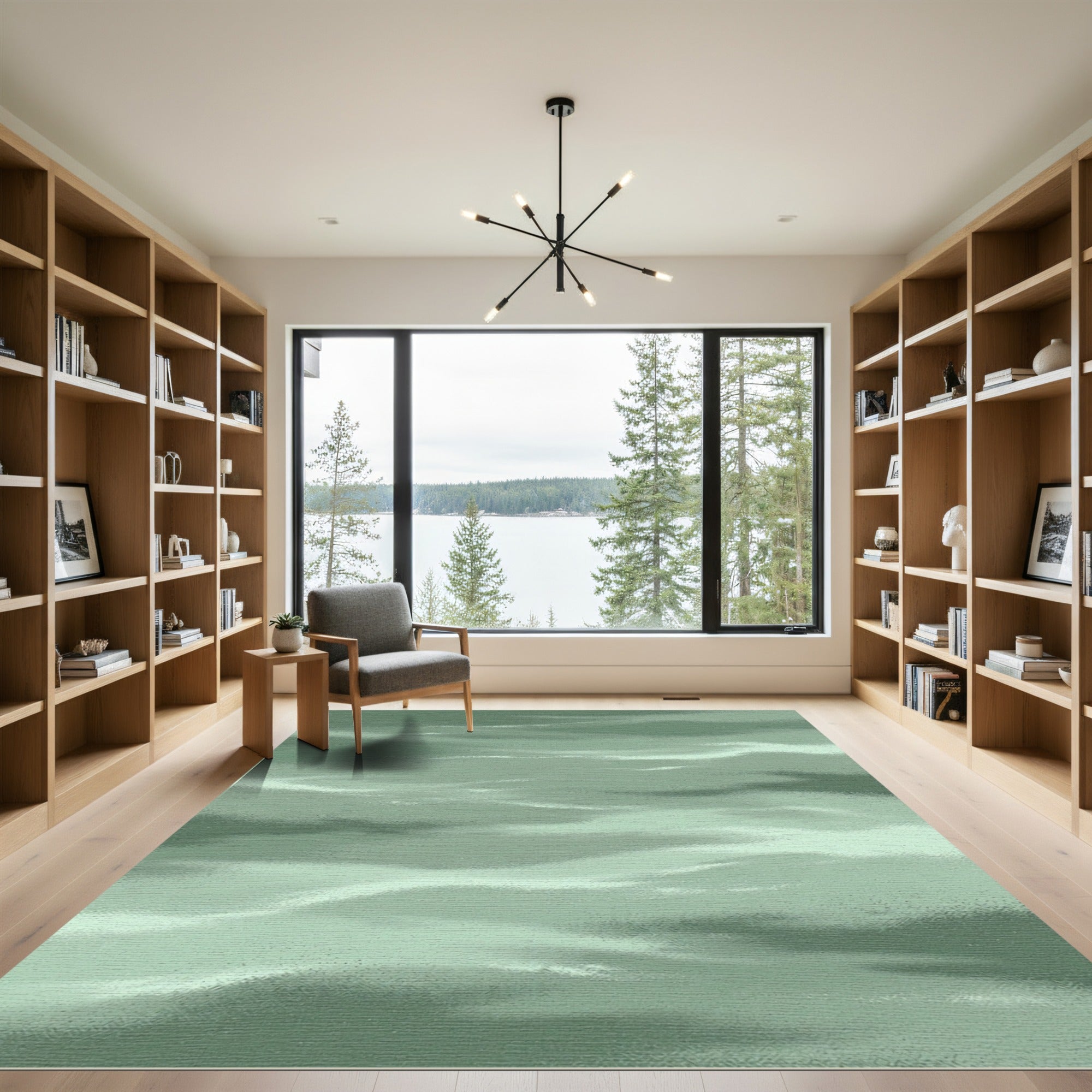 Ethereal Sage Green Abstract Wave Rug