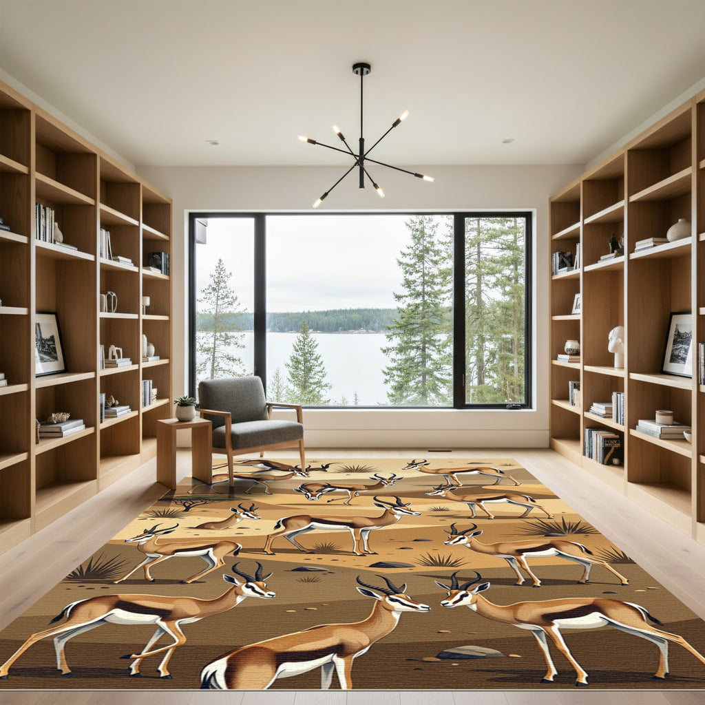 Earthy Savannah Gazelle Herd Illustration Rug