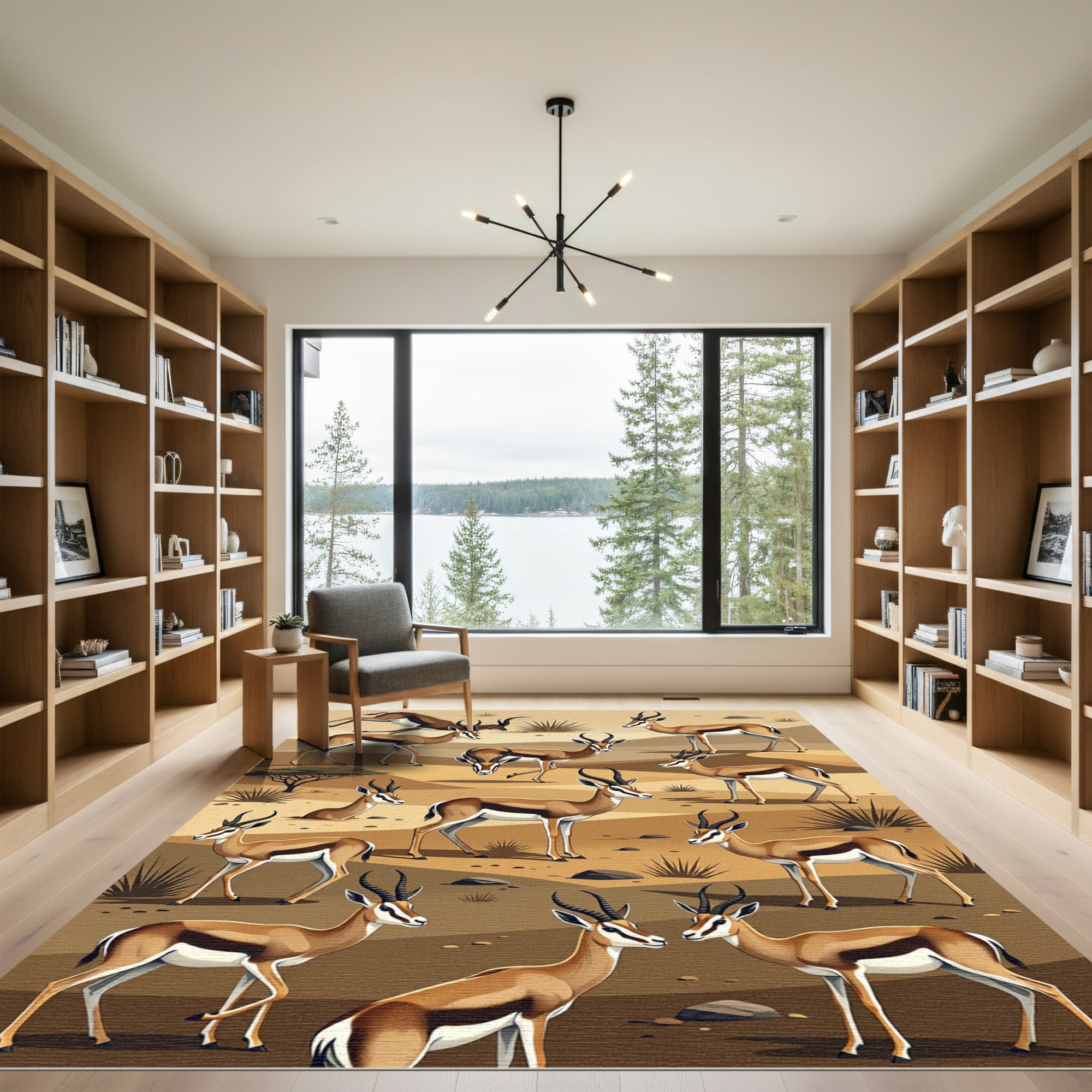 Earthy Savannah Gazelle Herd Illustration Rug