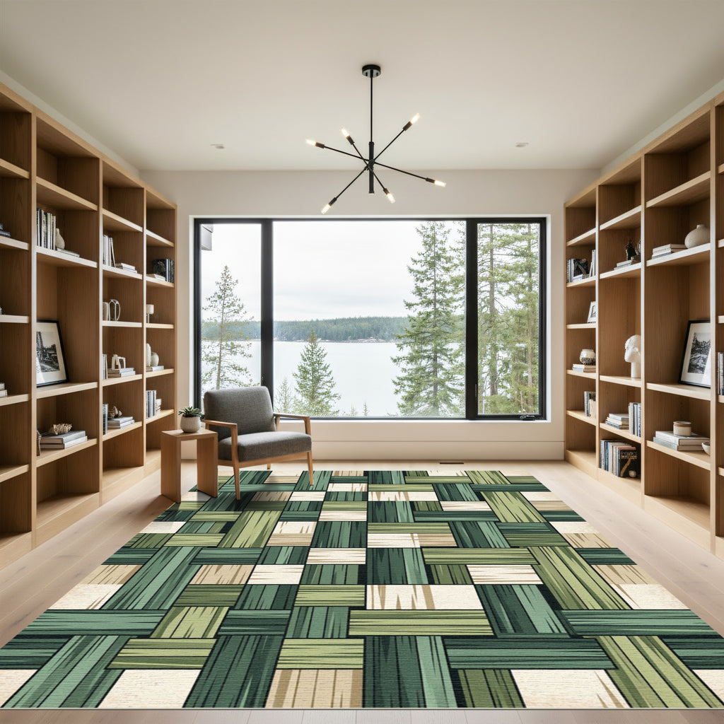 Sage Green Woven Geometric Lattice Rug