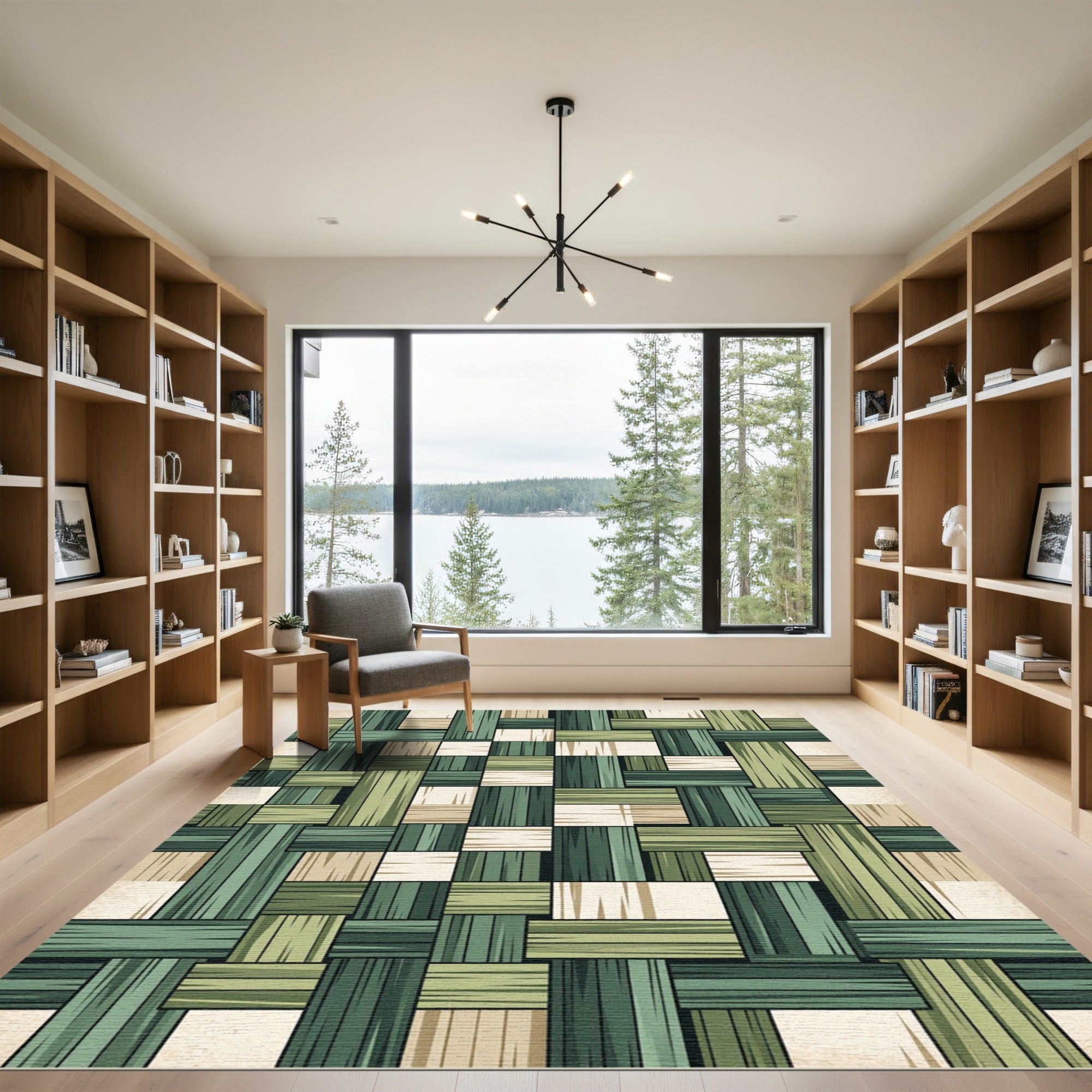 Sage Green Woven Geometric Lattice Rug