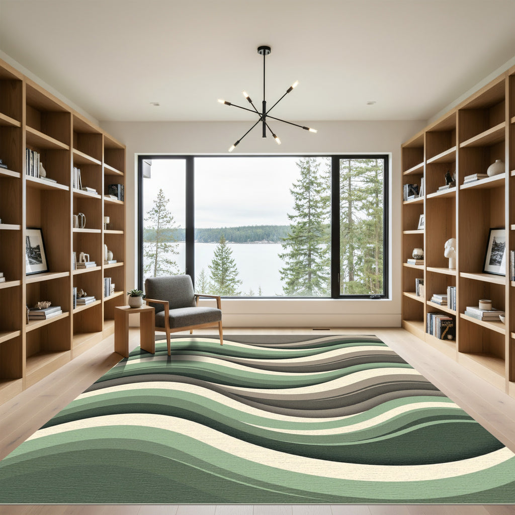Organic Sage and Taupe Wavy Layers Rug