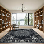Monochromatic Floral Mandala Art Rug