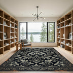 Elegant Charcoal Damask Scroll Art Rug