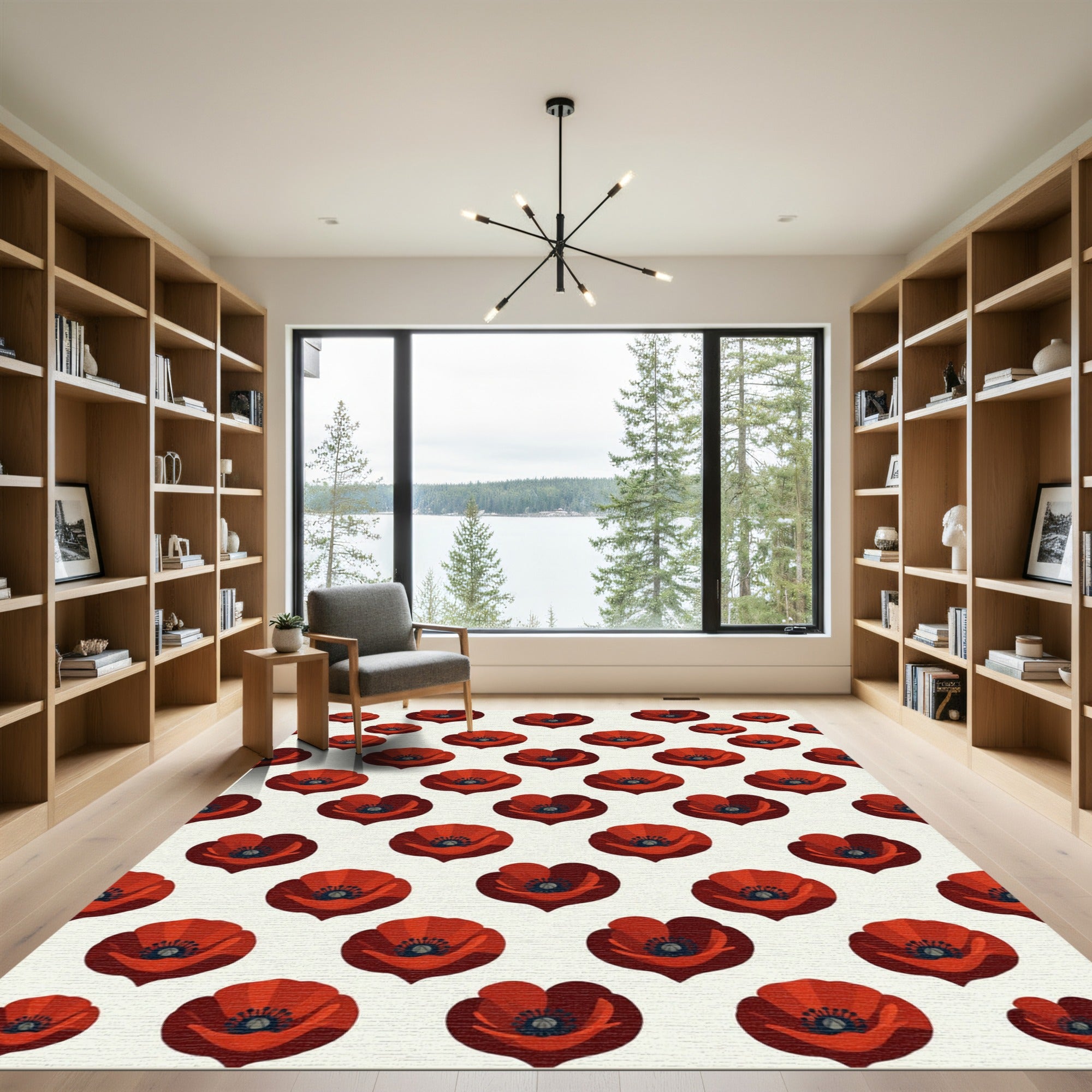 Red Poppy Floral Repeat Rug