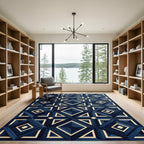Deep Blue Ivory Diamond Geometric Rug