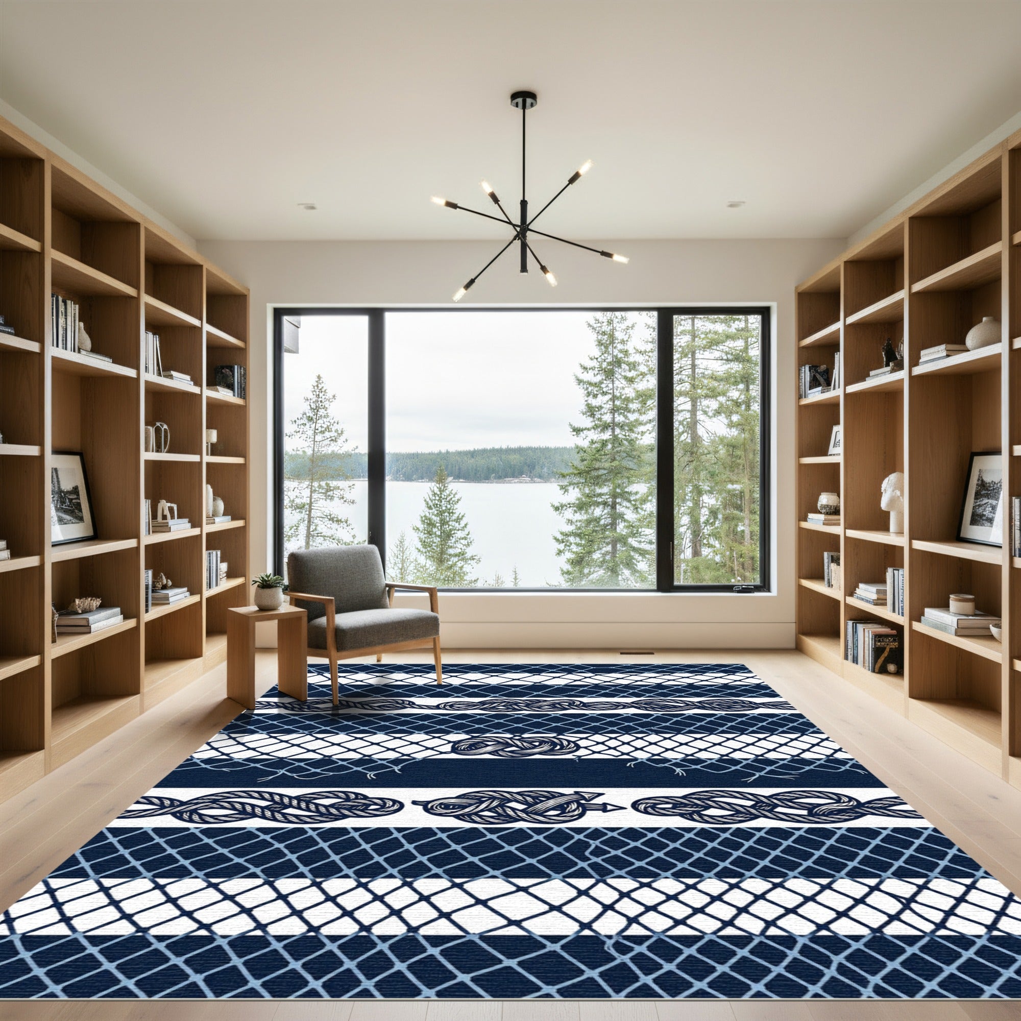 Navy Nautical Rope and Fishing Net Rug