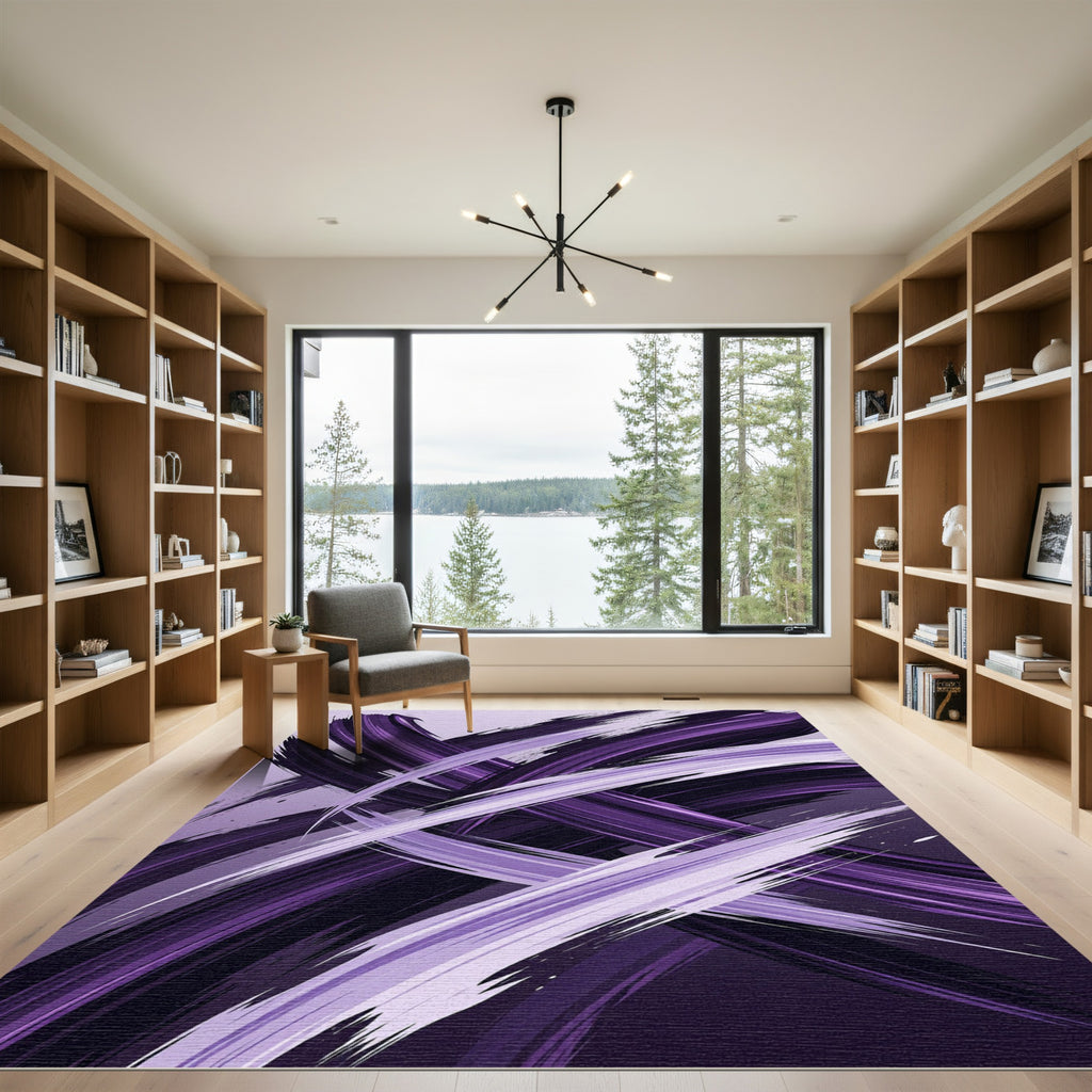 Modern Deep Purple Abstract Brushstroke Rug