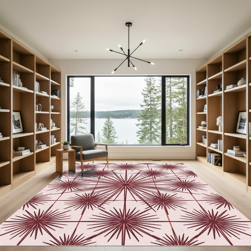 Burgundy Starburst Geometric Mid Century Rug