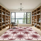 Burgundy Starburst Geometric Mid Century Rug
