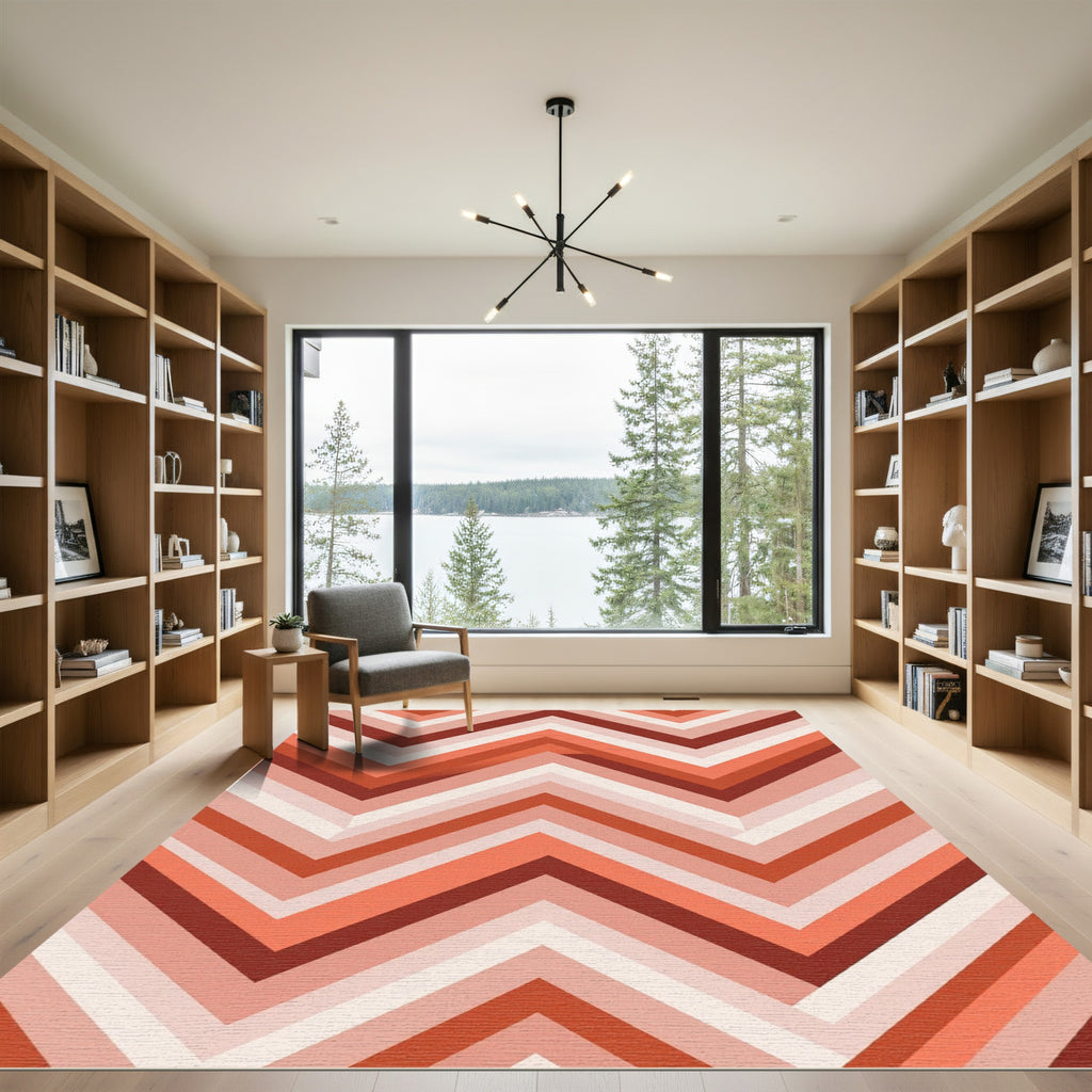 Warm Terracotta Retro Chevron Stripe Rug