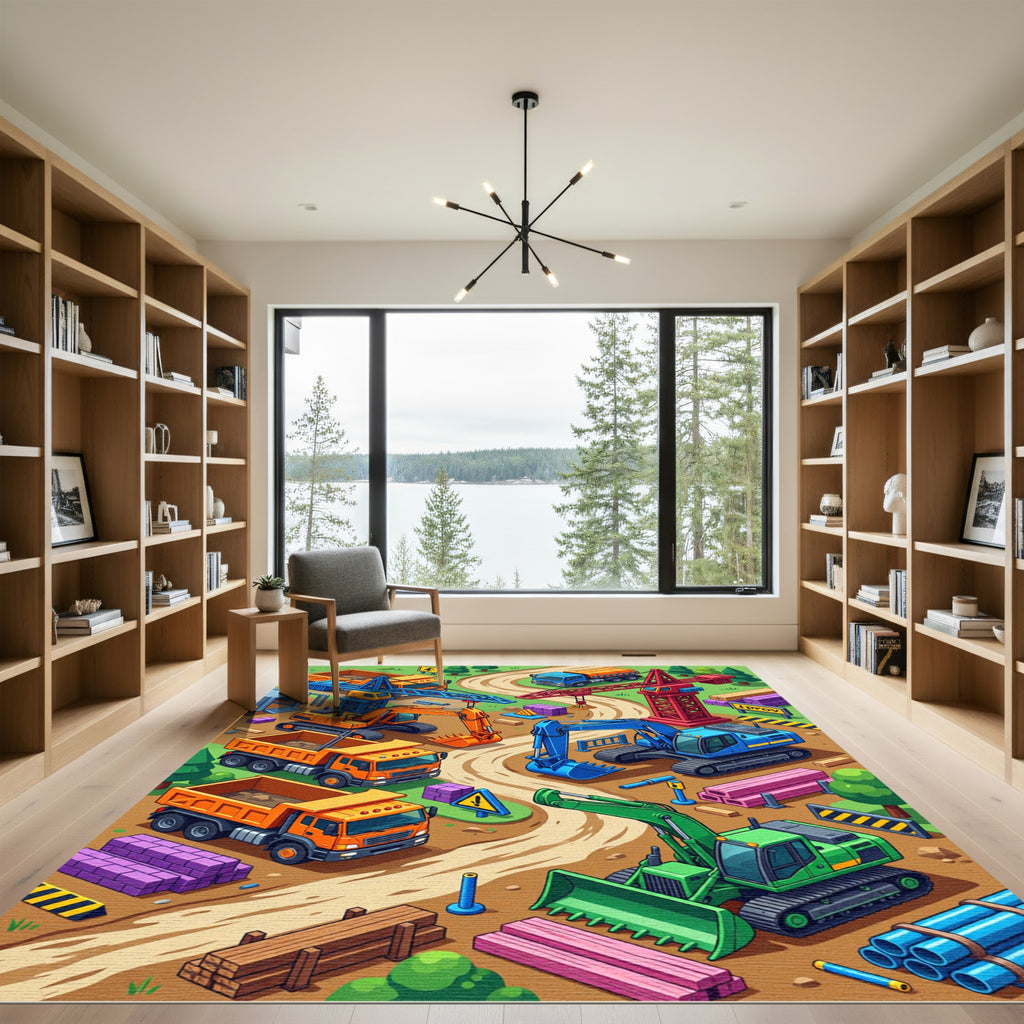 Vibrant Construction Site Isometric Illustration Rug