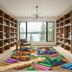 Vibrant Construction Site Isometric Illustration Rug