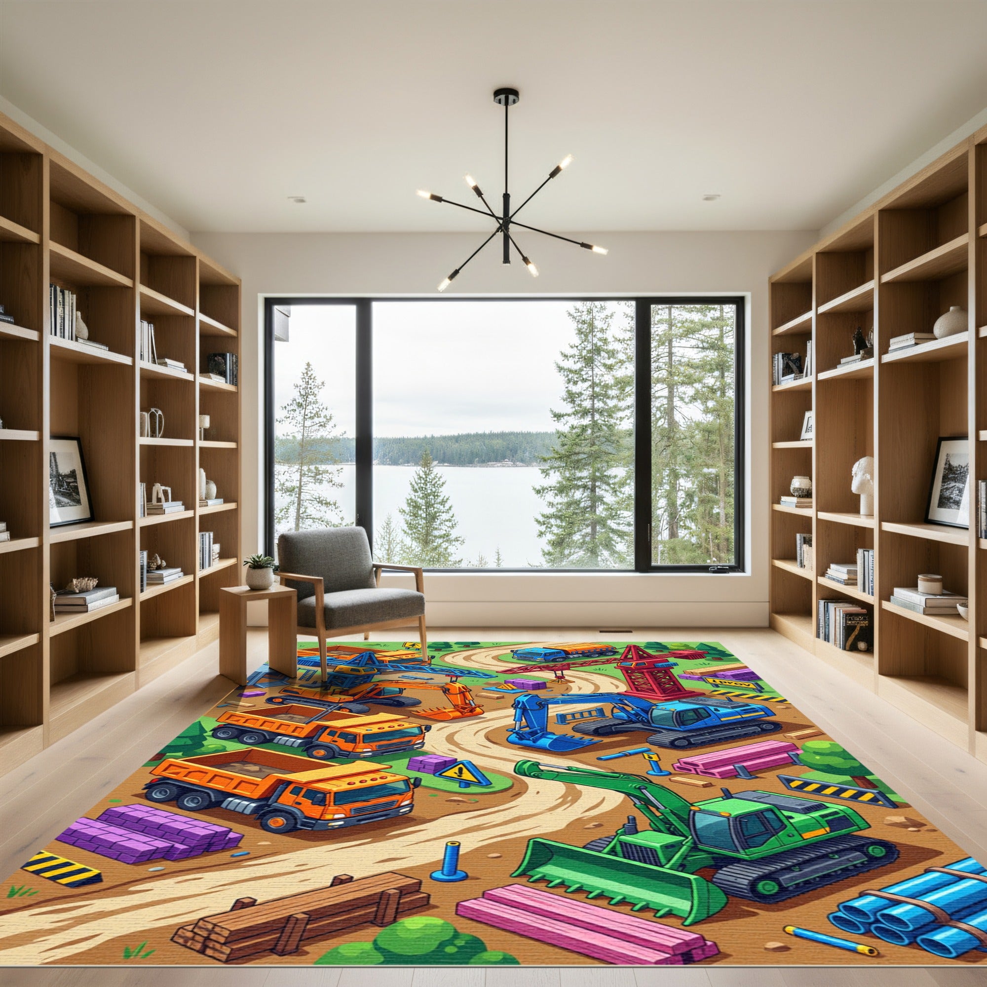Vibrant Construction Site Isometric Illustration Rug