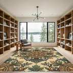 Vintage Earthy Green Floral Medallion Rug