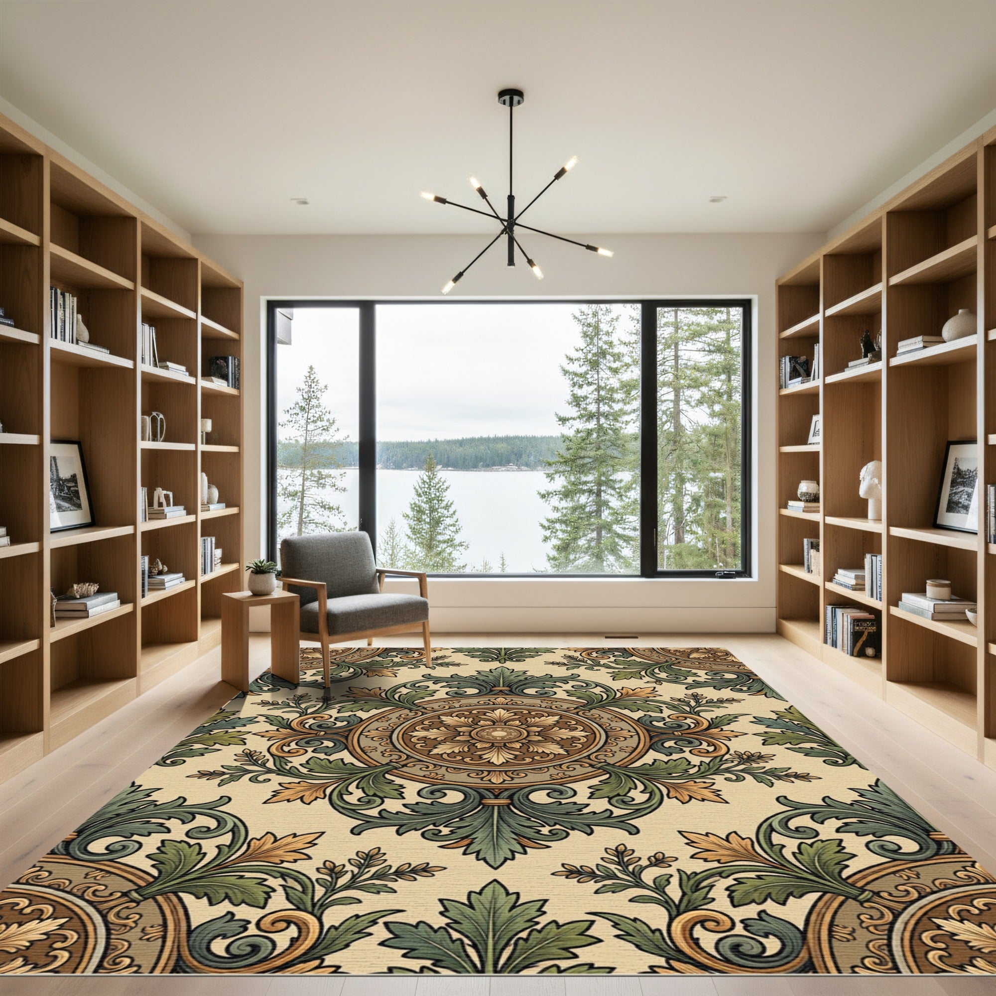 Vintage Earthy Green Floral Medallion Rug
