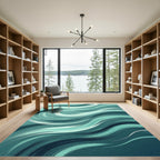 Modern Teal Abstract Ocean Swirl Rug