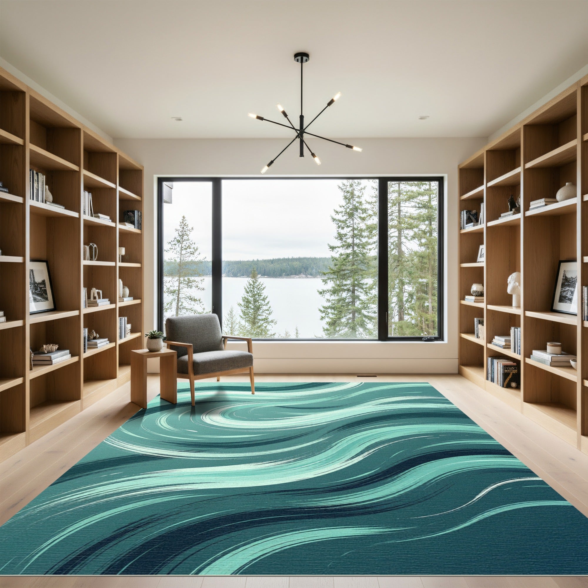 Modern Teal Abstract Ocean Swirl Rug