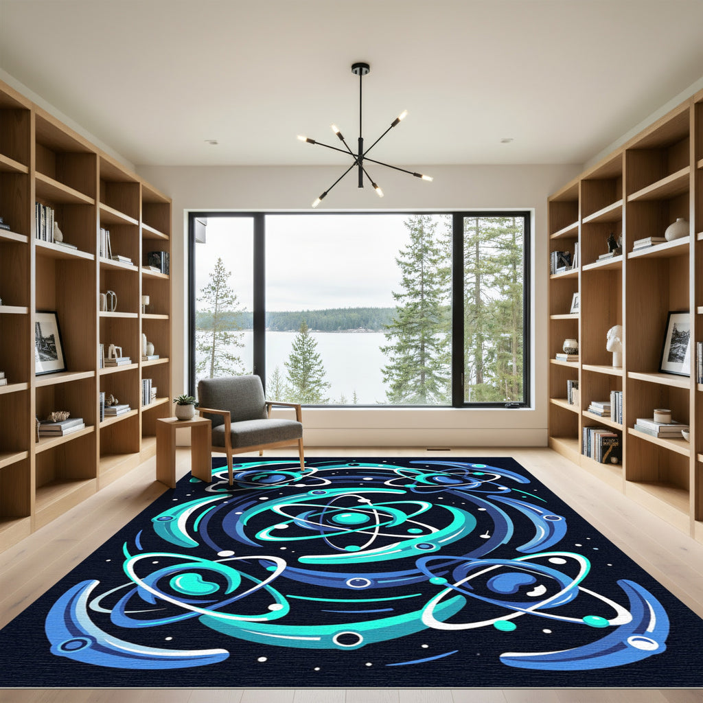 Deep Blue Atomic Orbit Cluster Rug