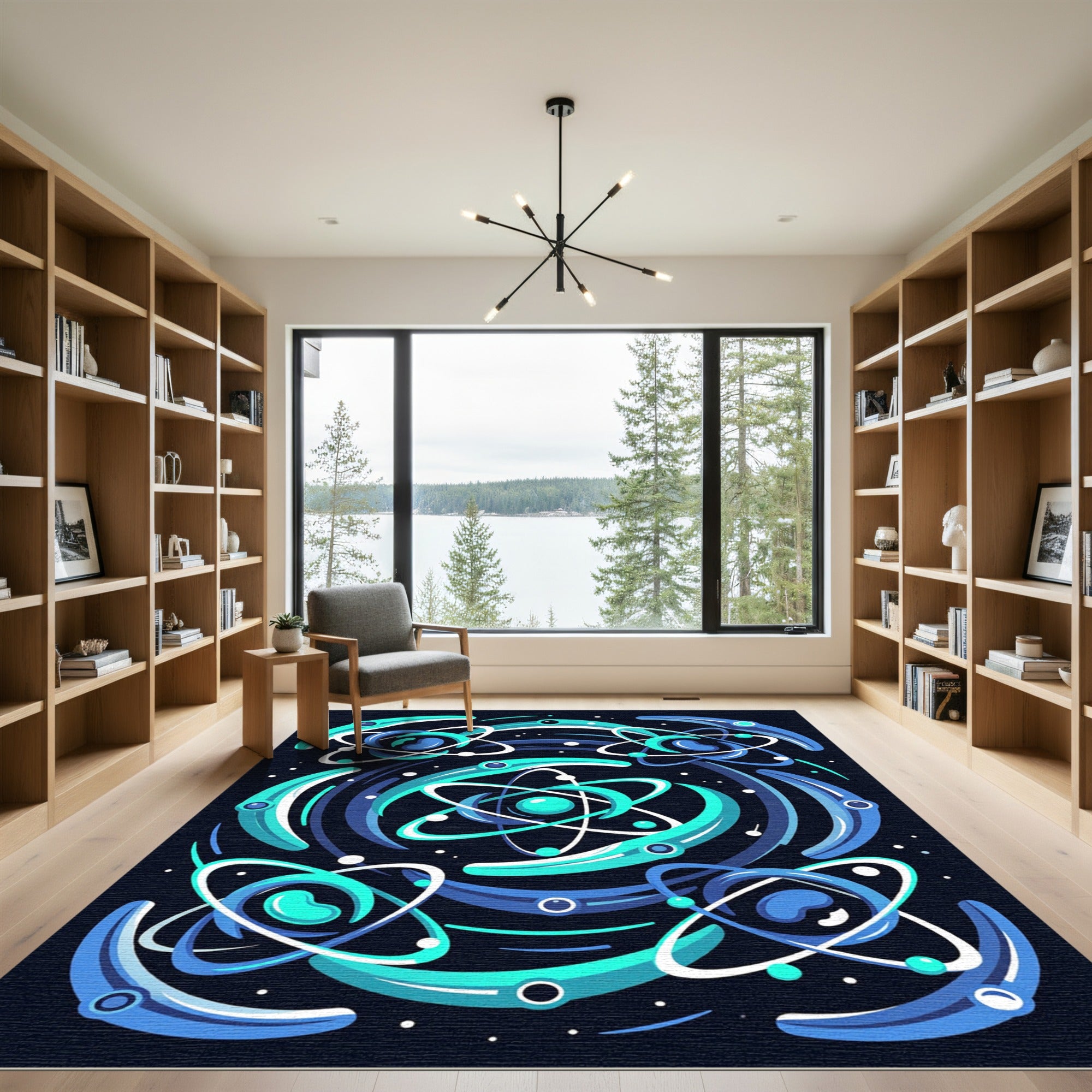 Deep Blue Atomic Orbit Cluster Rug