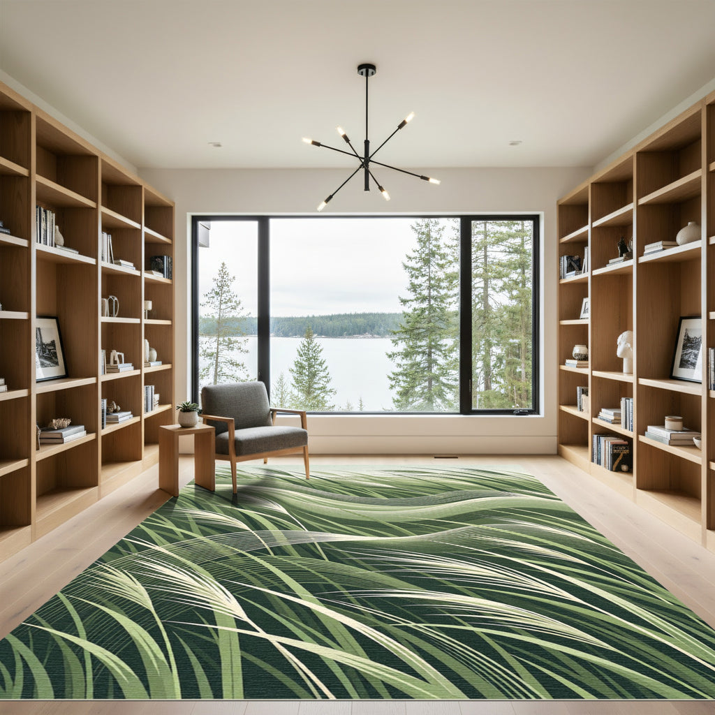 Woven Emerald Grassland Swirl Rug