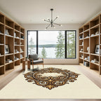Ornate Gold Filigree Damask Frame Rug