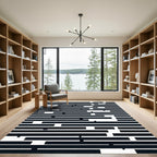 Black White Geometric Linear Arrangement Rug