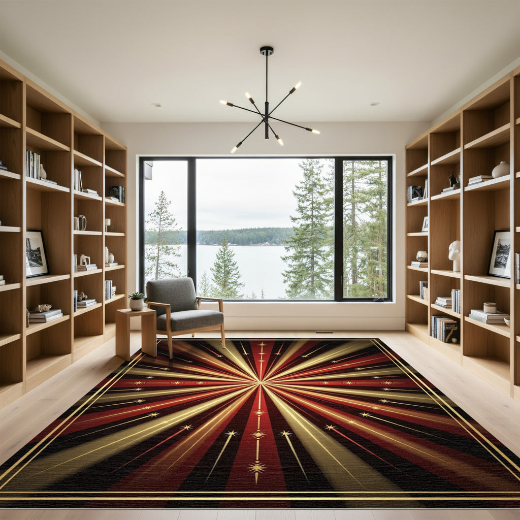 Crimson Gold Burst Starburst Rug