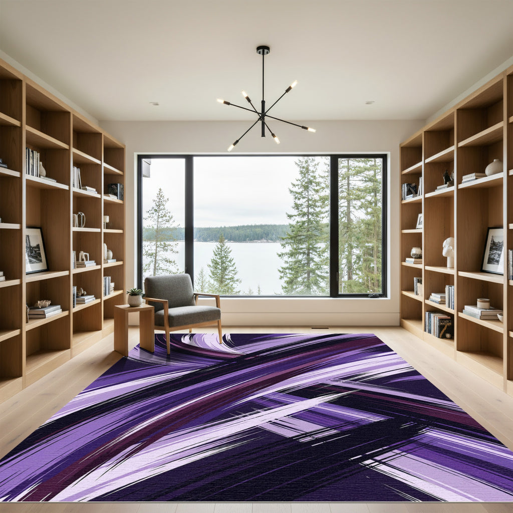 Abstract Deep Purple Painted Brushstroke Rug