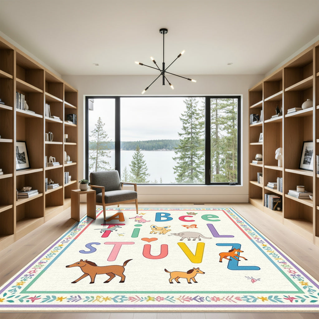 Alphabet Animals Bright Color Border Rug