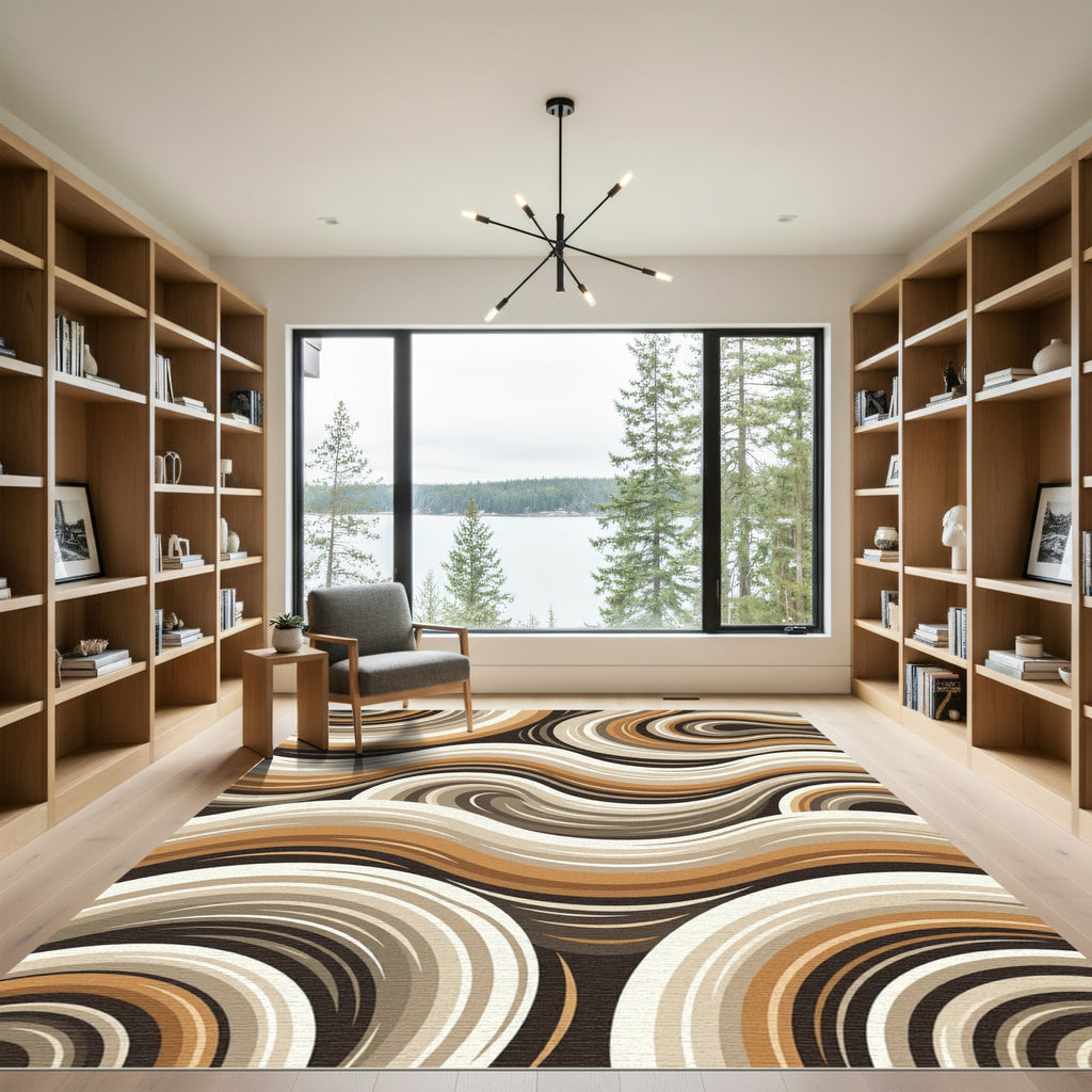 Earthy Swirls Abstract Wave Rug