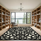 Monochrome Interwoven Gothic Scroll Black Ivory Rug