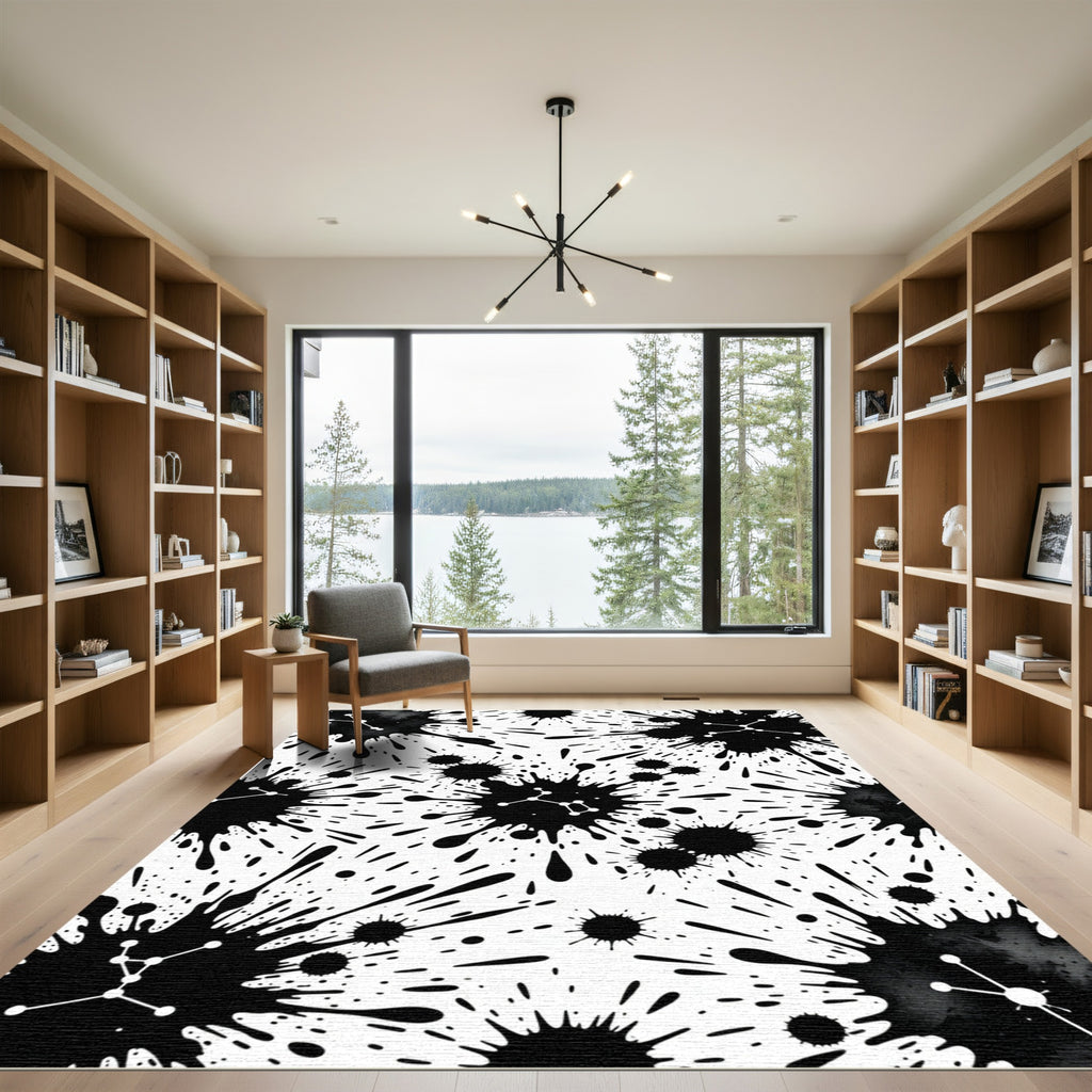 Black Ink Splatter Constellation Rug