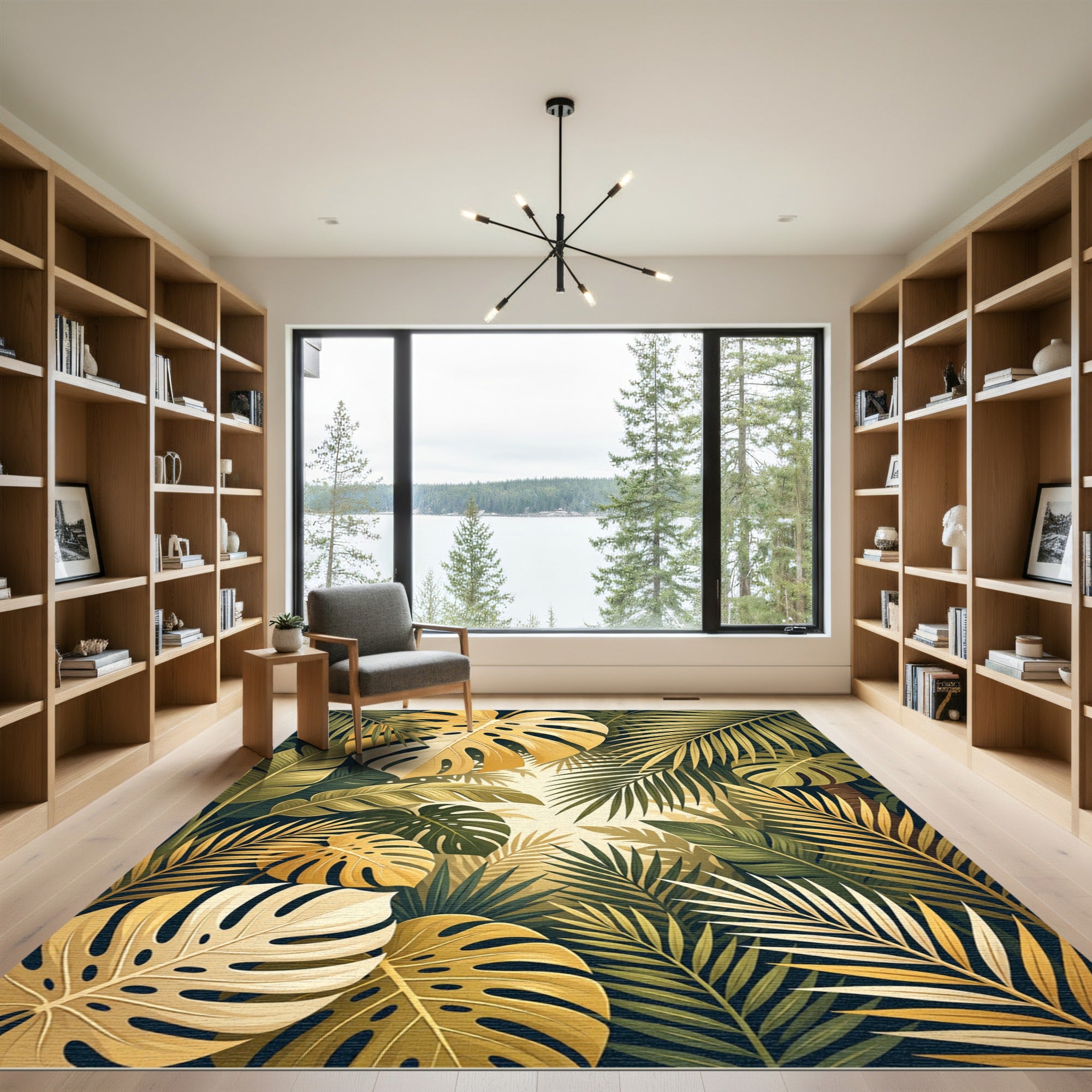 Lush Golden Tropical Foliage Rug
