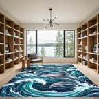 Leaping Dolphins in Deep Blue Waves Rug