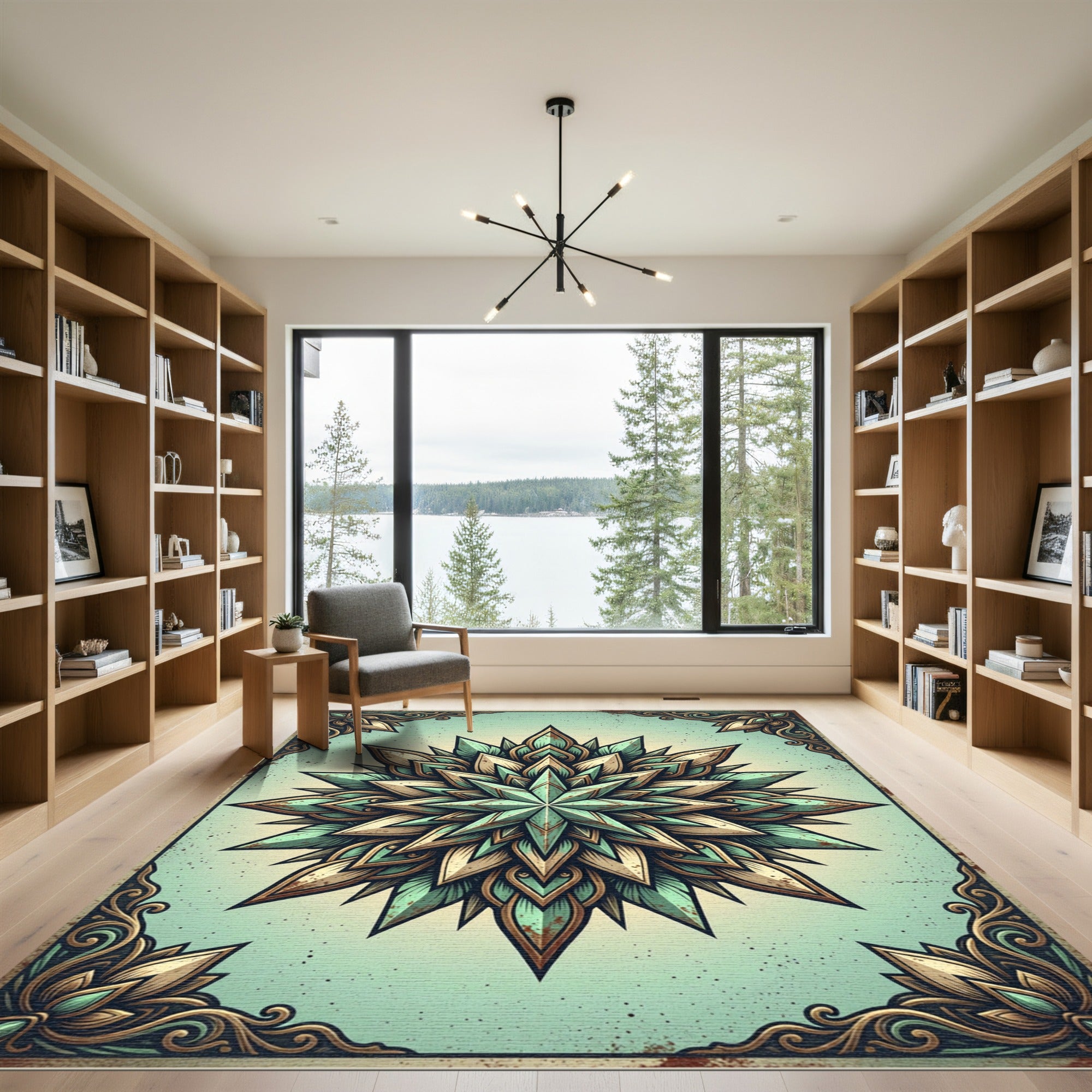 Vintage Teal and Bronze Star Mandala Rug