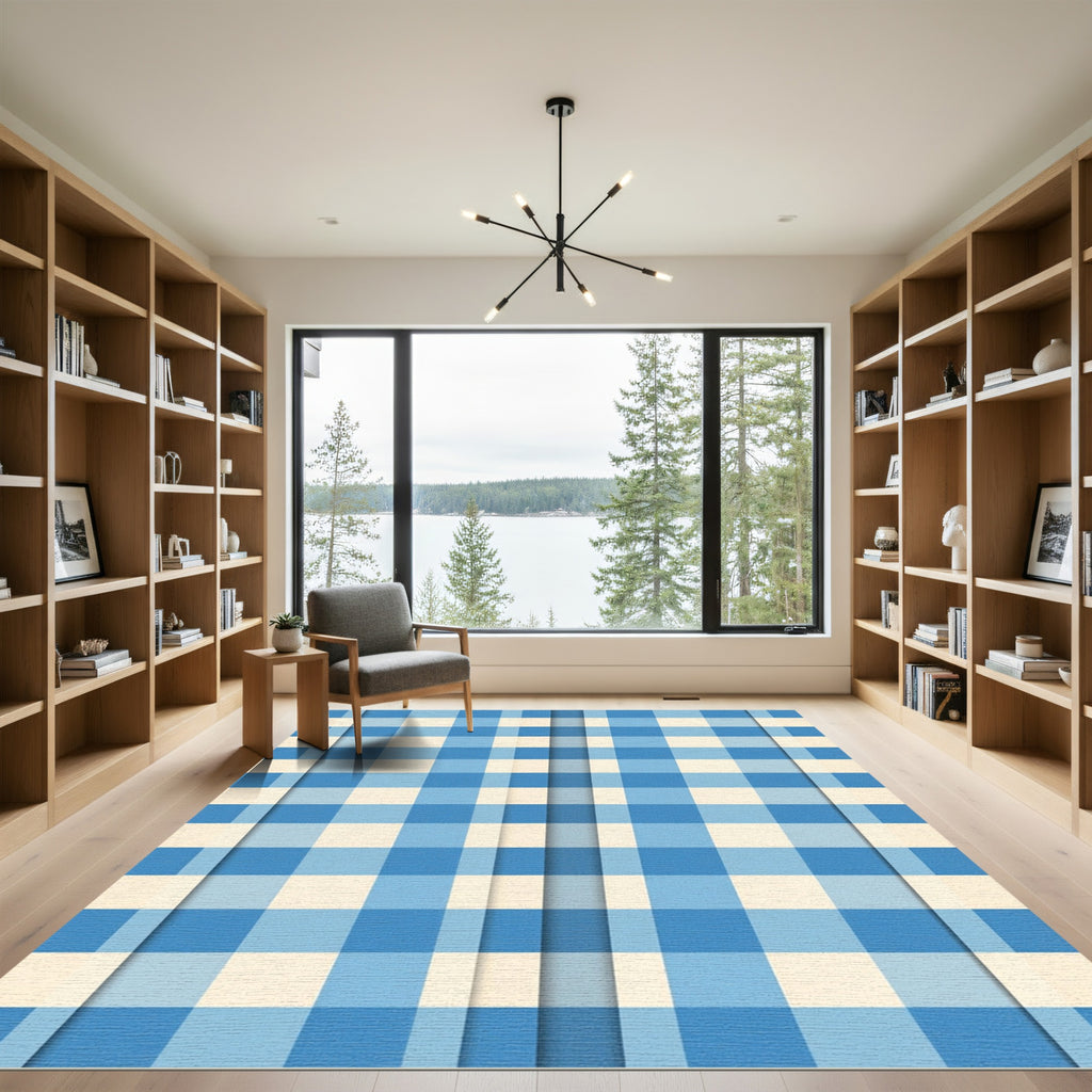 Classic Light Blue Gingham Check Rug