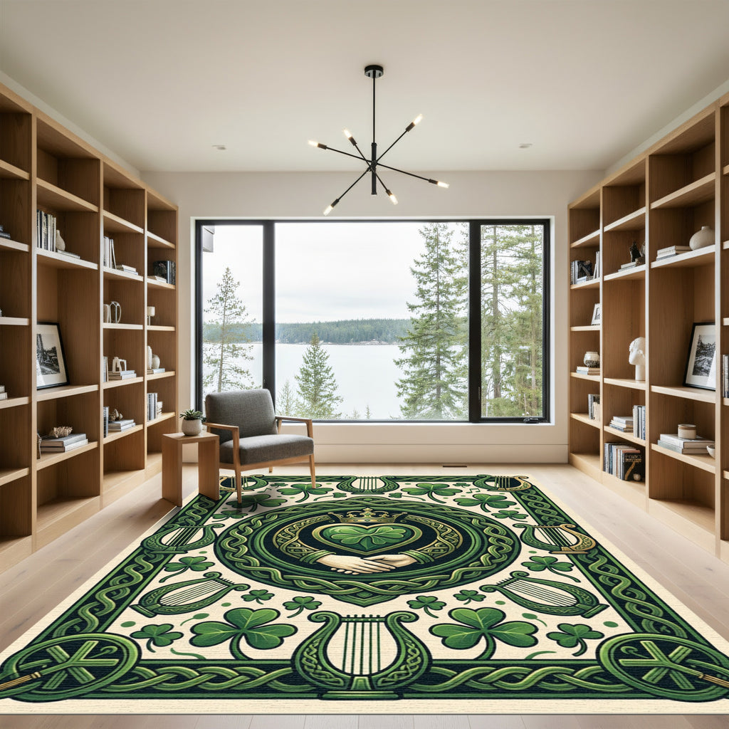 Celtic Shamrock Harp Emblem Tapestry Decor Rug