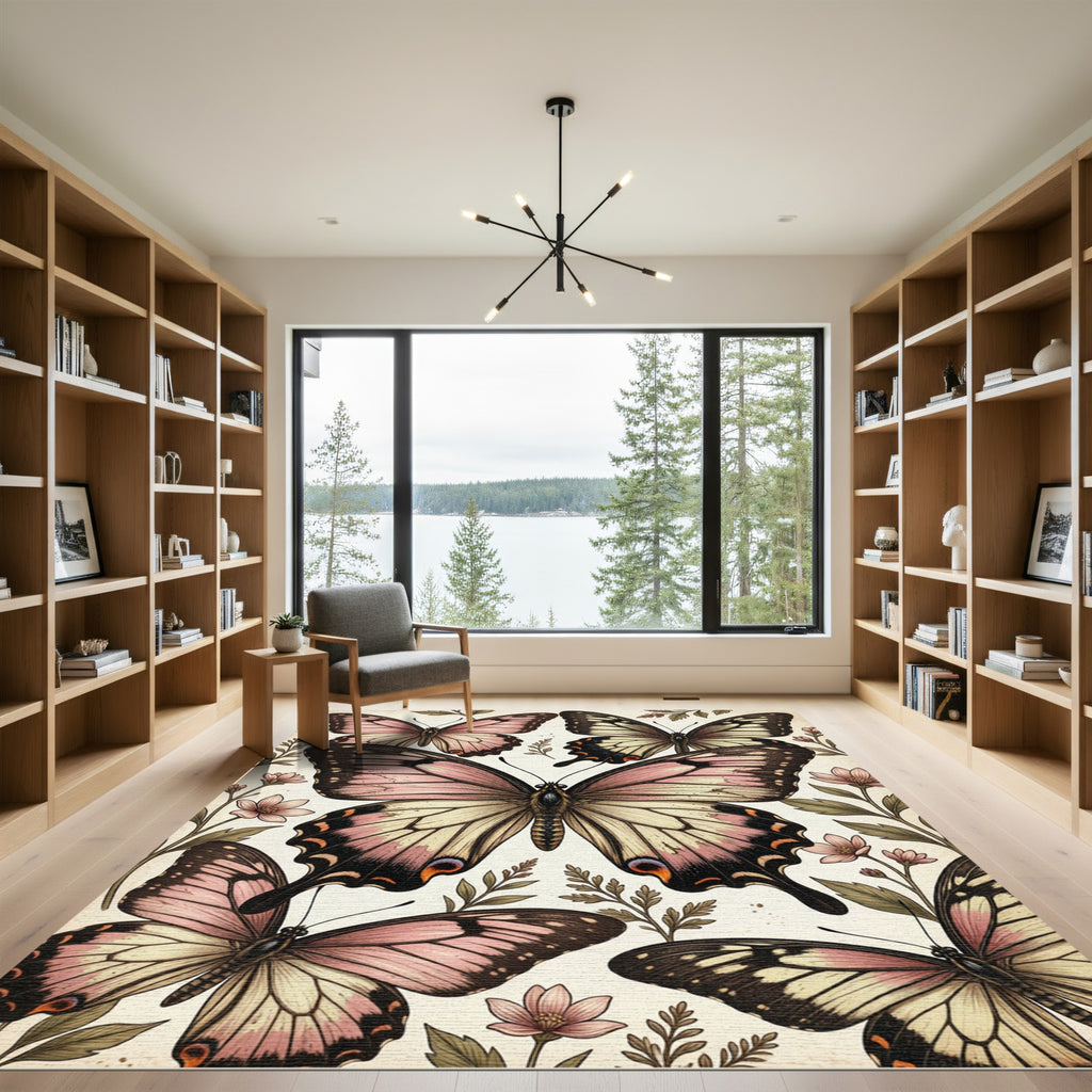 Ethereal Pink Butterfly Botanical Garden Rug