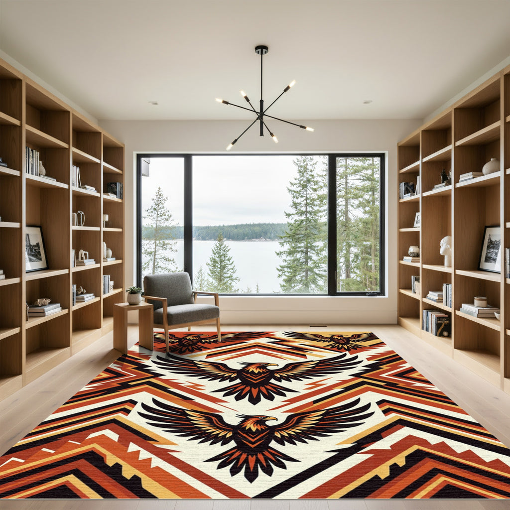 Geometric Eagle Totem Ochre Terracotta Feather Rug